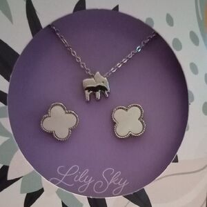 Silver Elephant Necklace and Earring Set